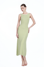 Boat Neck Contrast Trim Sleeveless A-line Gown Knitted Maxi Dress