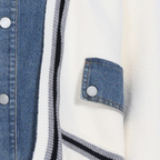 Denim-Paneled Contrast Stitching Button Placket Jacket