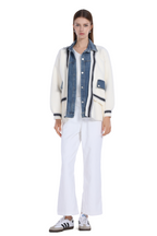 Denim-Paneled Contrast Stitching Button Placket Jacket