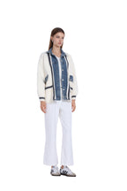 Denim-Paneled Contrast Stitching Button Placket Jacket