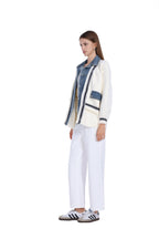 Denim-Paneled Contrast Stitching Button Placket Jacket