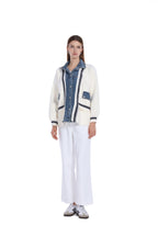 Denim-Paneled Contrast Stitching Button Placket Jacket