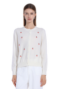 3D Cherry Decoration Button Long Sleeve Round Neck Knitted Cardigan