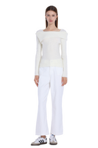 Boat Neck Long Sleeve Asymmetric Turn-down Collar Knitted Top