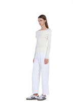 Boat Neck Long Sleeve Asymmetric Turn-down Collar Knitted Top