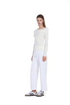 Boat Neck Long Sleeve Asymmetric Turn-down Collar Knitted Top