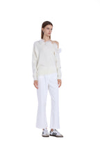 3D Floral Appliques Ribbed One-shoulder Long-sleeve Knitted Top
