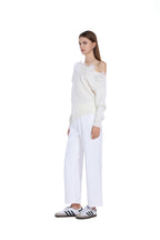 3D Floral Appliques Ribbed One-shoulder Long-sleeve Knitted Top