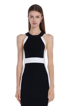 Sleeveless Crew-neck Black&White Paneled Bodycon Dress