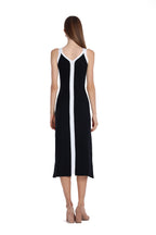 Wide Straps V-neck Sleeveless Contrast Trim Knitted Midi Dress