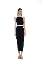 Sleeveless Contrast Trim Halter Top & Matching Skirt 2Pics Suit