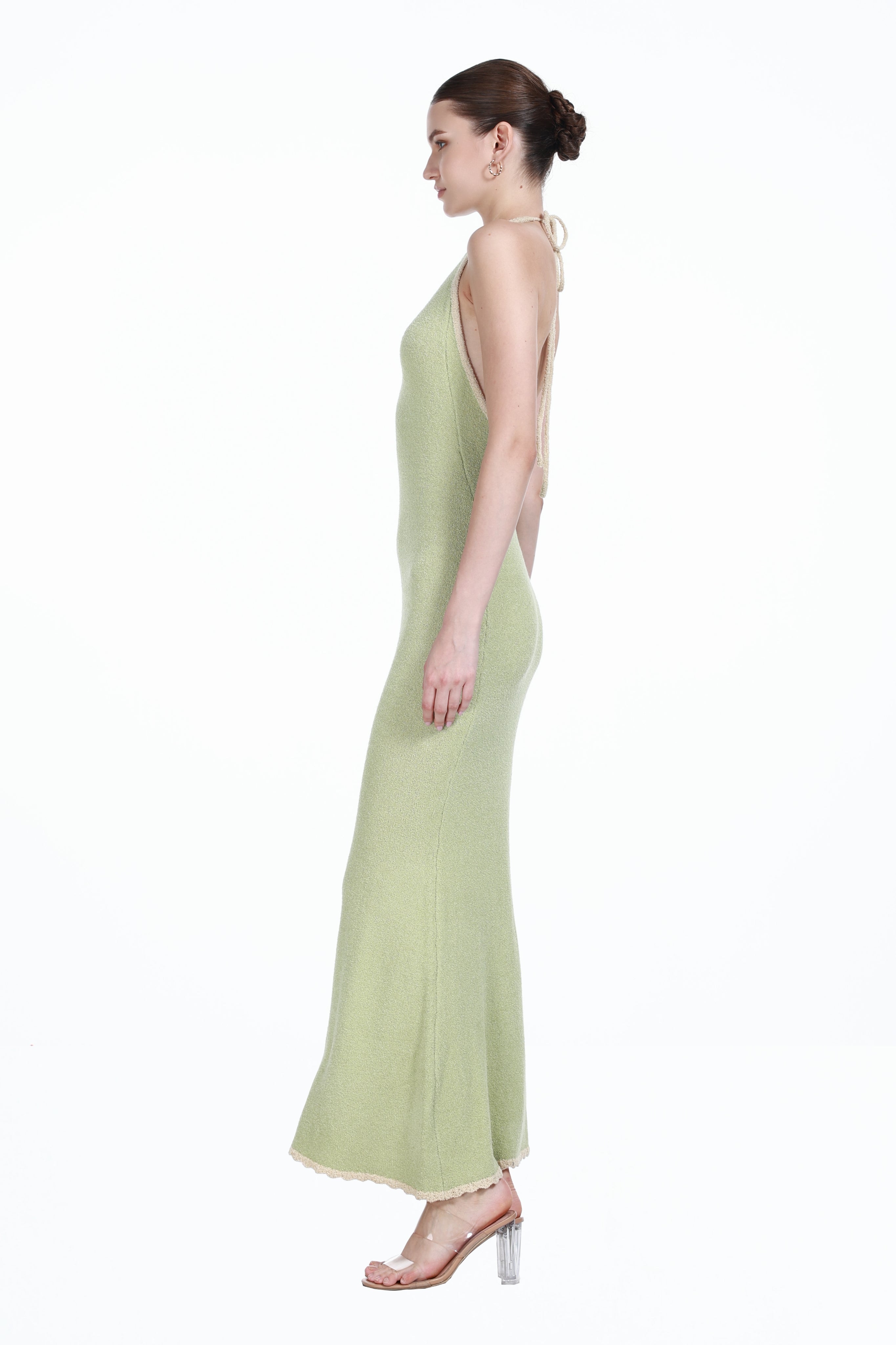 Lace-up V-neck Contrast Trim Sleeveless Backless Mermaid Knitted Maxi Dress