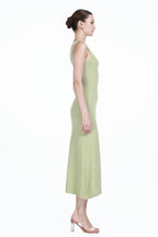 Boat Neck Contrast Trim Sleeveless A-line Gown Knitted Maxi Dress