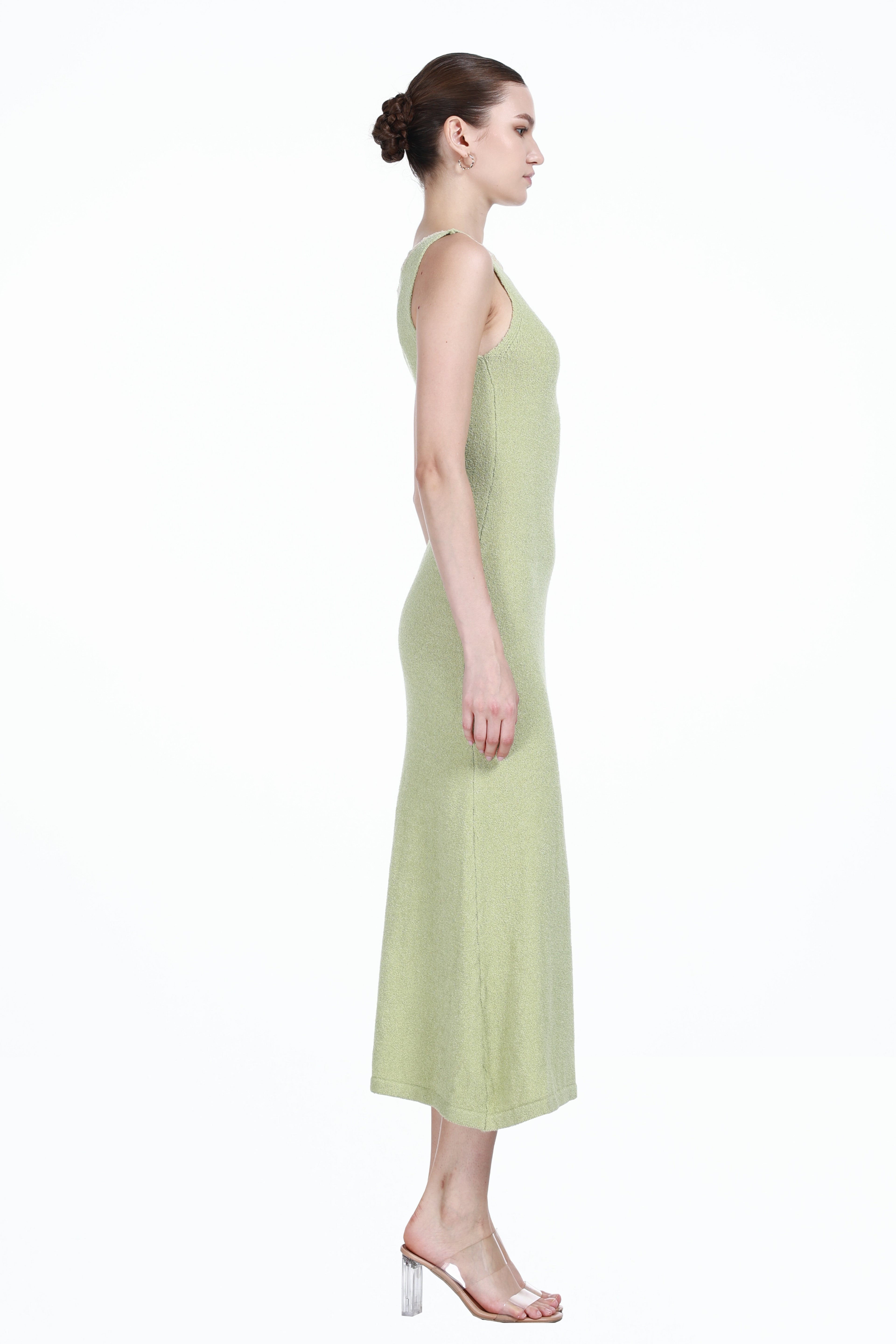 Boat Neck Contrast Trim Sleeveless A-line Gown Knitted Maxi Dress