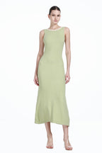 Boat Neck Contrast Trim Sleeveless A-line Gown Knitted Maxi Dress
