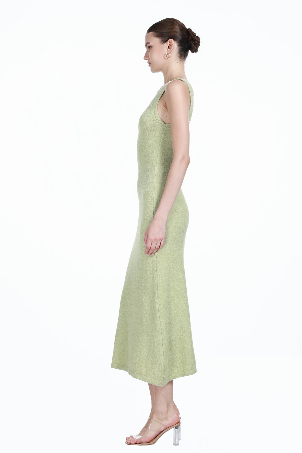 Boat Neck Contrast Trim Sleeveless A-line Gown Knitted Maxi Dress