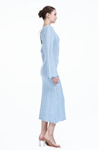V-neck Long Bell Sleeve Hollow-out Design Back Strap Detail Knitted Dress