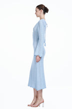 V-neck Long Bell Sleeve Hollow-out Design Back Strap Detail Knitted Dress