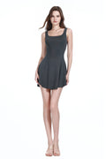 Square Neck Sleeveless A-line Silhouette Pleated Slim Fit Knitted Mini Dress