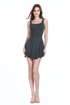 Square Neck Sleeveless A-line Silhouette Pleated Slim Fit Knitted Mini Dress
