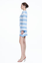 V-neck Long Bell Sleeve Lace-up Detail Hollow-out Design Stripes Knitted Mini Dress