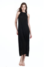 Crew Neck Sleeveless Slit Translucent Straight-cut Knitted Maxi Thin Dress