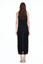 Crew Neck Sleeveless Slit Translucent Straight-cut Knitted Maxi Thin Dress