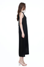 Crew Neck Sleeveless Slit Translucent Straight-cut Knitted Maxi Thin Dress