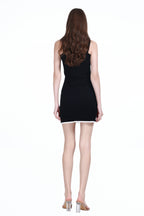 Spaghetti Strap Sleeveless Color-blocked Hem Solid Slim-fit Knitted Dress