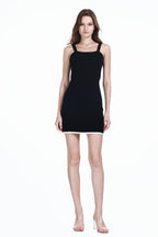 Spaghetti Strap Sleeveless Color-blocked Hem Solid Slim-fit Knitted Dress