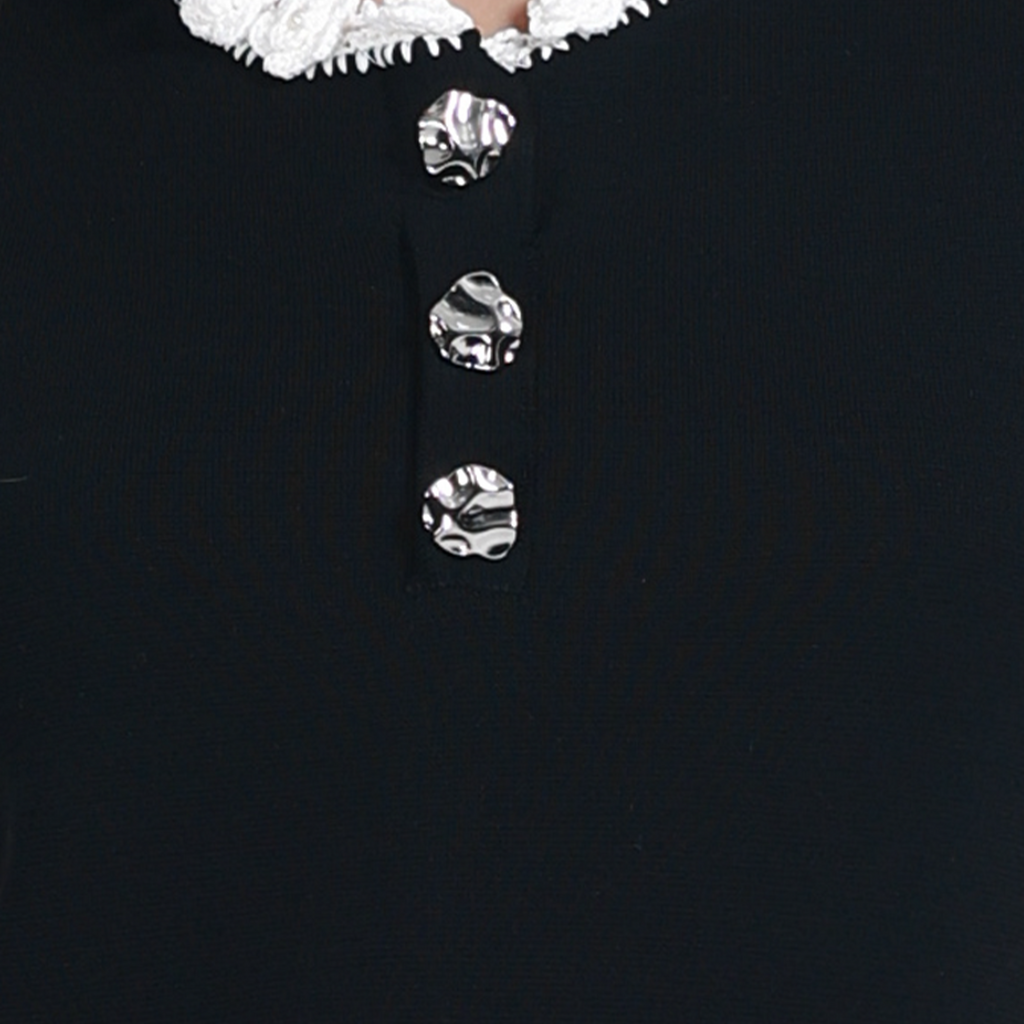 Ruffled Contrasted Neck Sleeveless Silver Irregular Button Knitted Solid Dress