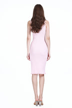 U-neck Sleeveless Ruffle Trim Slim-fit Solid Knitted Midi Dress
