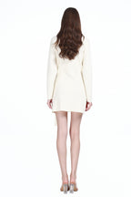 Polo Collar V-neck Long Sleeve Asymmetric-tie Waist Knitted Mini Dress