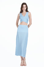 V-neck Back Bow Tie Sleeveless Vest & Matching Skirt Knitted 2Pics Suit