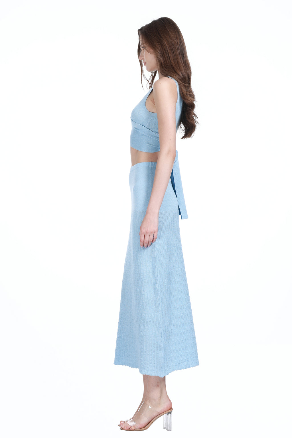 V-neck Back Bow Tie Sleeveless Vest & Matching Skirt Knitted 2Pics Suit