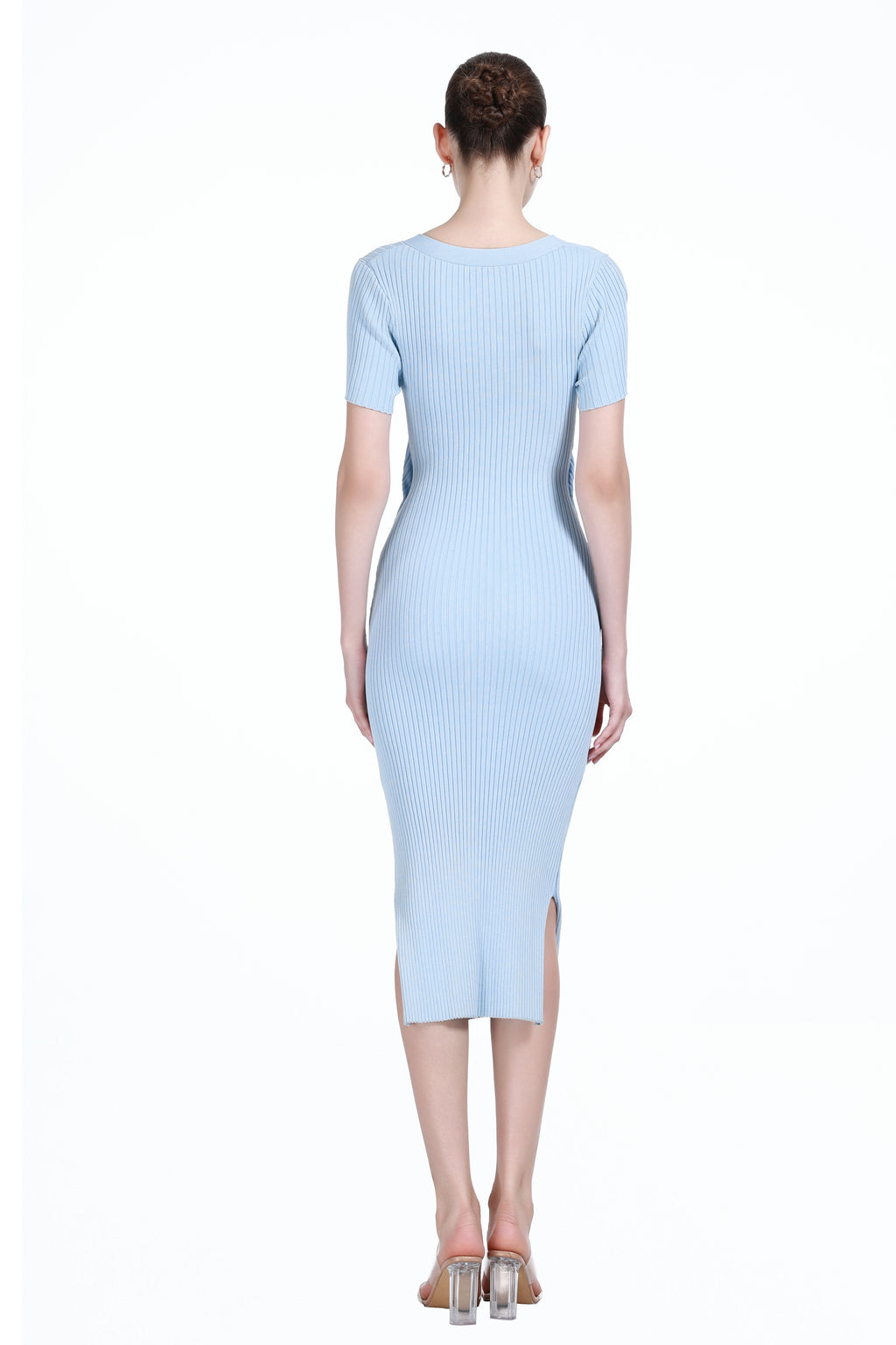 V-neck Short Sleeve Covered Buttons Cardigan & Matching Skirt 2Pics Knitted Set