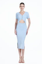 V-neck Short Sleeve Covered Buttons Cardigan & Matching Skirt 2Pics Knitted Set