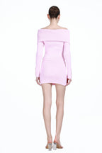 Folded Off-shoulder Long Sleeve Solid Cardigan & Matching Mini Skirt Knitted Set