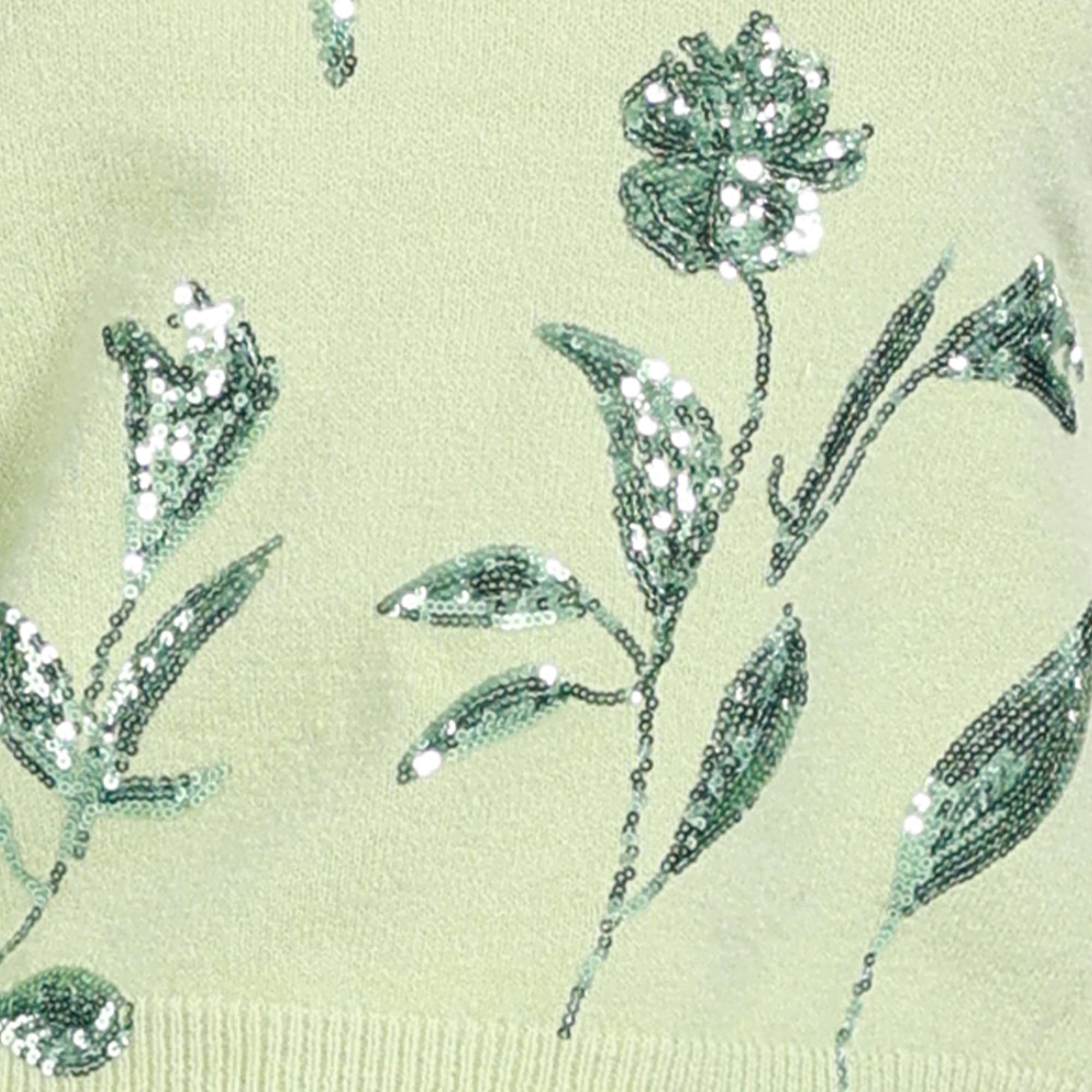 Crew-neck Short Sleeve 3D Sequin Floral Embroidery Knitted Top