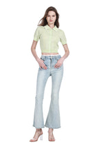 Polo Collar Short Sleeve Lace Trim Cable Detail Knitted Cardigan