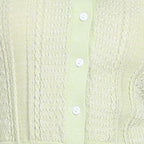 Polo Collar Short Sleeve Lace Trim Cable Detail Knitted Cardigan