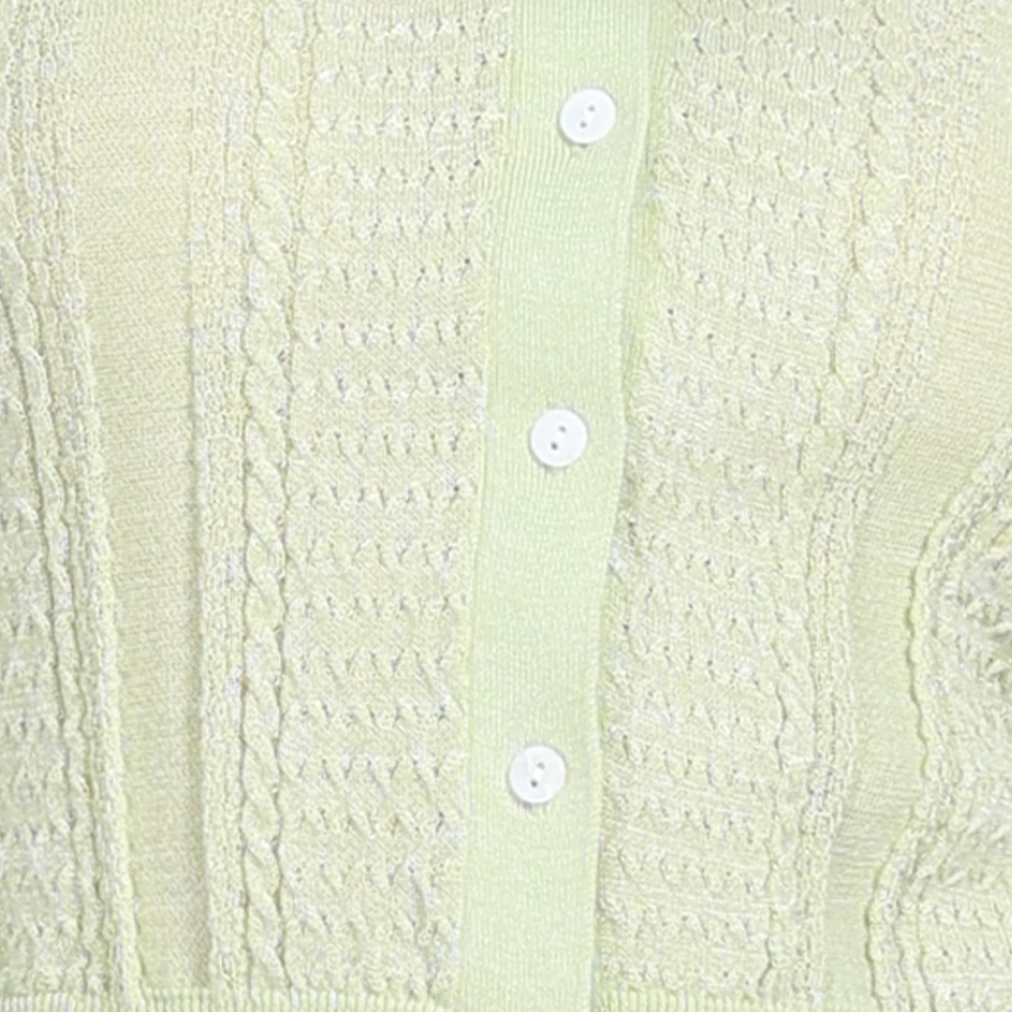 Polo Collar Short Sleeve Lace Trim Cable Detail Knitted Cardigan