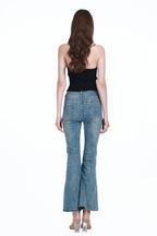 Halter-neck Sleeveless Metal Ring Detail Solid Slim-fit Knitted Camisole Top