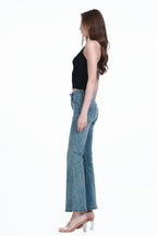 Halter-neck Sleeveless Metal Ring Detail Solid Slim-fit Knitted Camisole Top