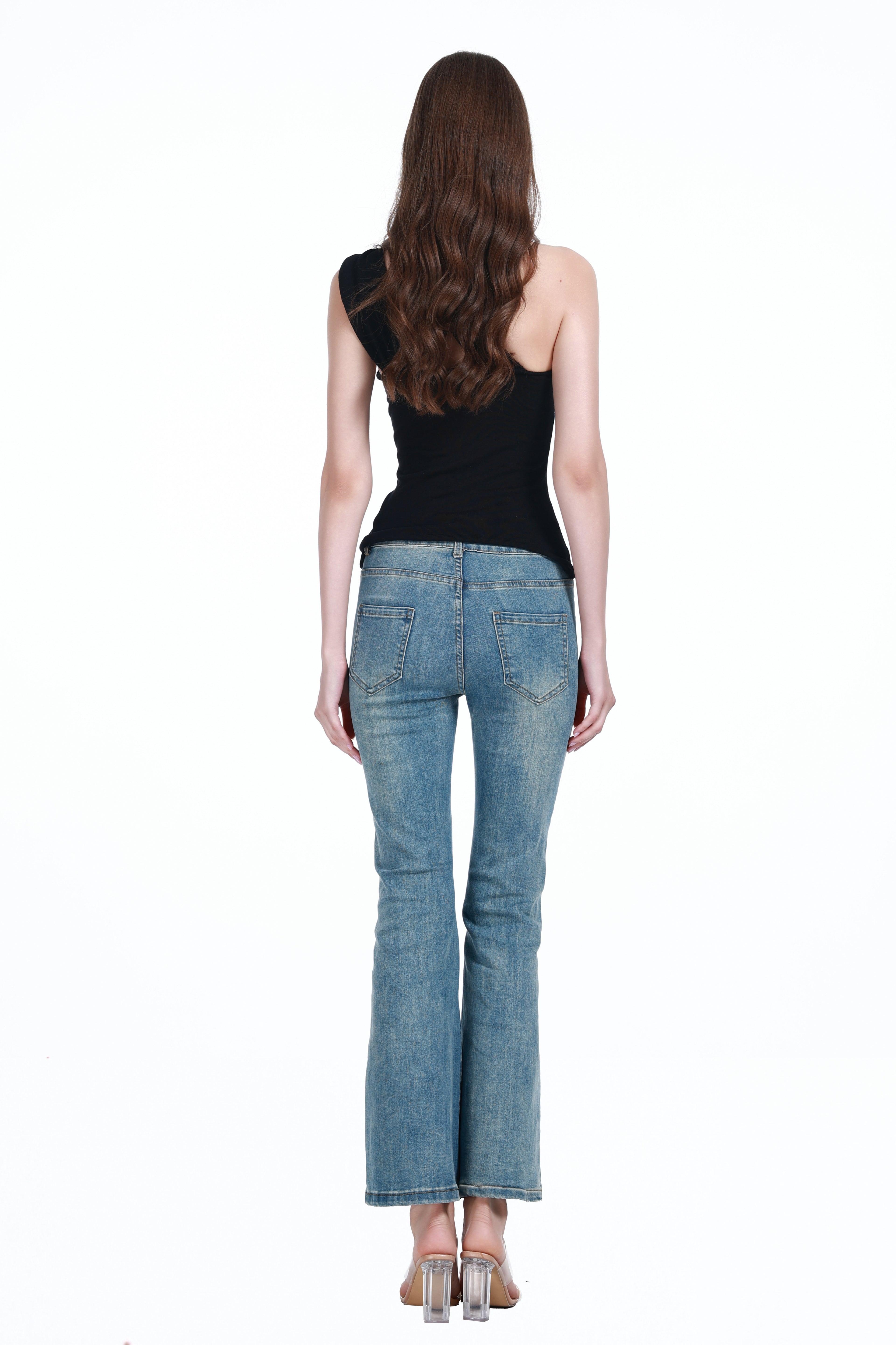 One-shoulder Sleeveless Metal Ring Detail Solid Slim-fit Knitted Camisole Top