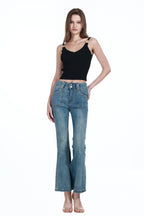 V-neck Sleeveless Metal Ring Detail Solid Slim-fit Knitted Camisole Top