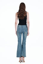 V-neck Sleeveless Metal Ring Detail Solid Slim-fit Knitted Camisole Top