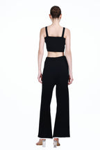 Square Neck Sleeveless Camisole Top & Matching Wide-leg Lace Trim Pant Solid Knitted Set