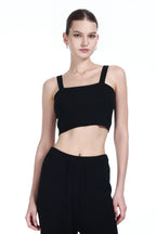 Square Neck Sleeveless Camisole Top & Matching Wide-leg Lace Trim Pant Solid Knitted Set