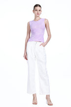 Crew-neck Sleeveless Floral Jacquard Solid Knitted Tank Top